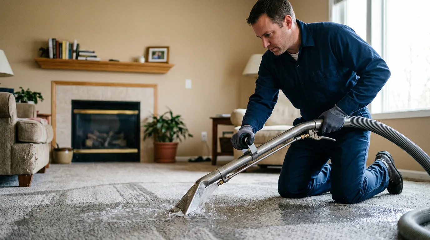 Water damage restoration technician working near Marland, OK